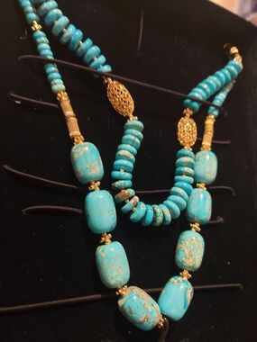 Stauer Turquoise Beaded Necklace with Gold Accents